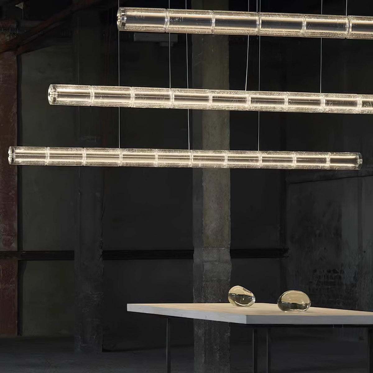 Mcdade Segmented Glass Linear Chandelier – Modern LED Pendant Light for Dining Room and Kitchen Island