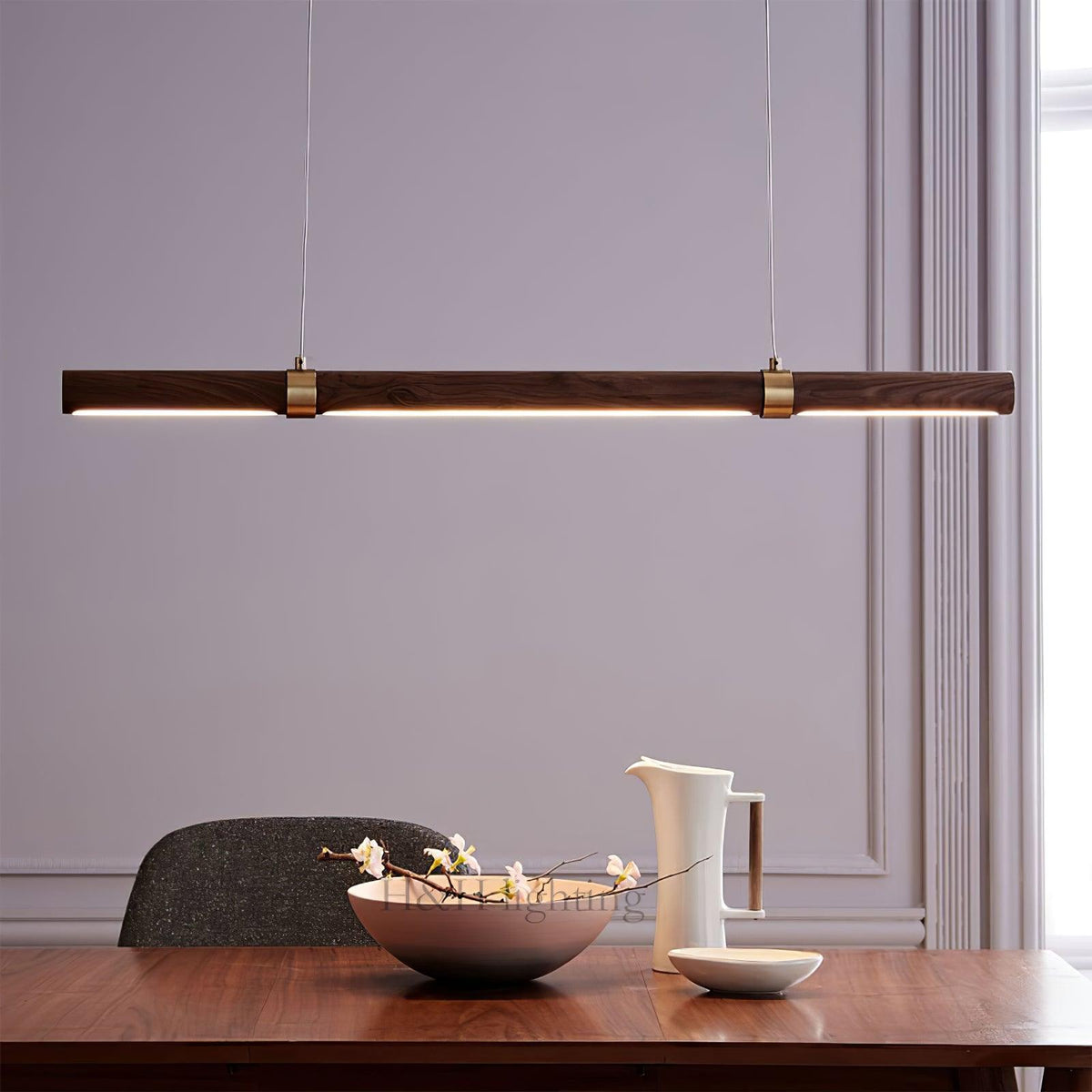 Meblo Linear LED Pendant Light in Gold or Walnut