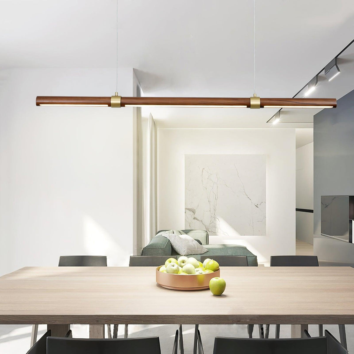 Meblo Linear LED Pendant Light in Gold or Walnut
