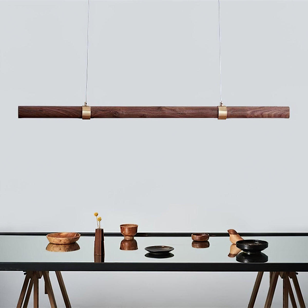 Meblo Linear LED Pendant Light in Gold or Walnut
