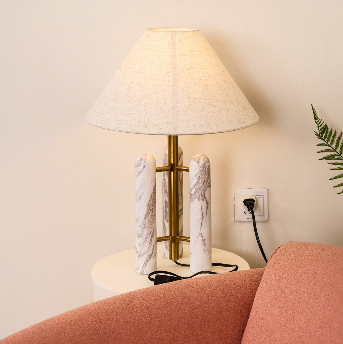 Lloyd Sculptural Marble Table Lamp with Silk Shade