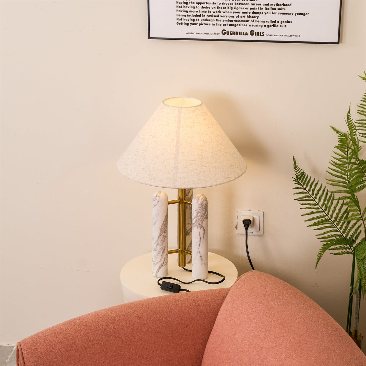 Lloyd Sculptural Marble Table Lamp with Silk Shade