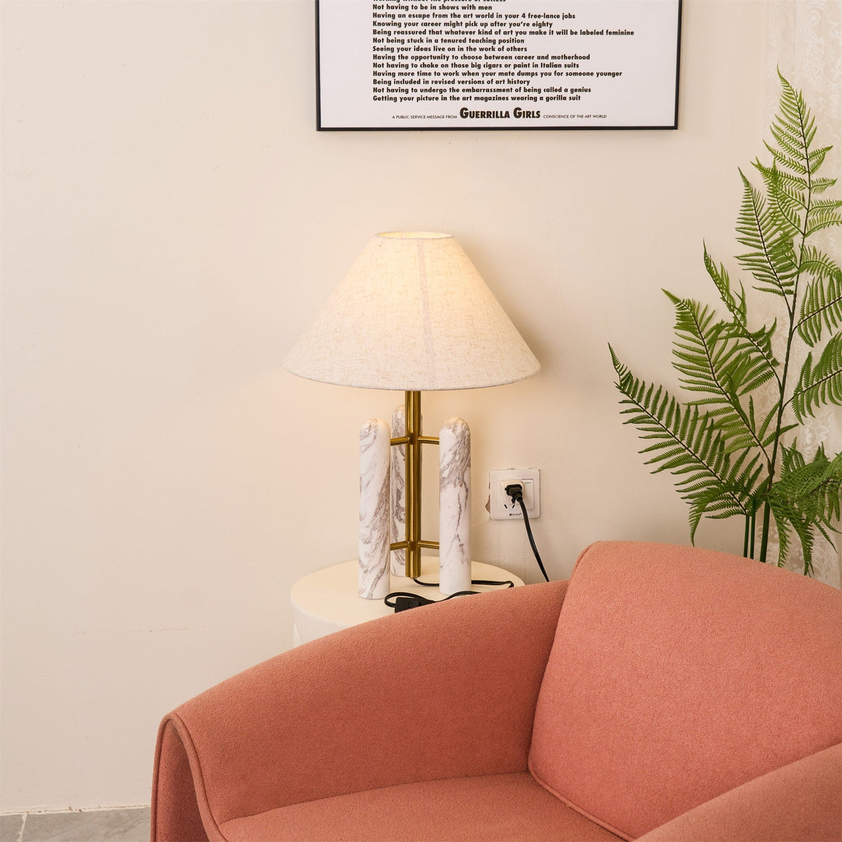 Lloyd Sculptural Marble Table Lamp with Silk Shade