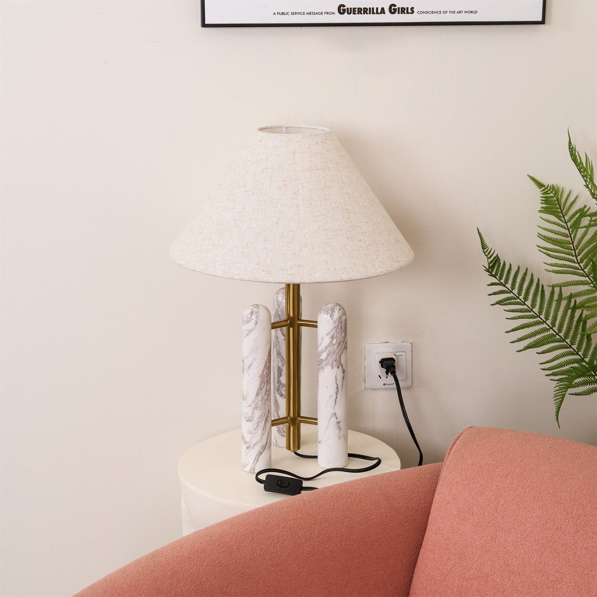 Lloyd Sculptural Marble Table Lamp with Silk Shade
