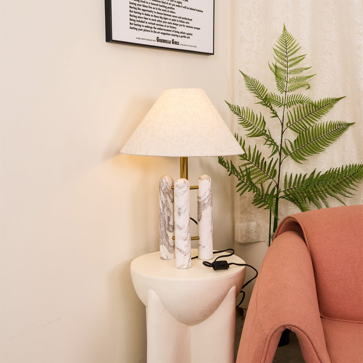 Lloyd Sculptural Marble Table Lamp with Silk Shade