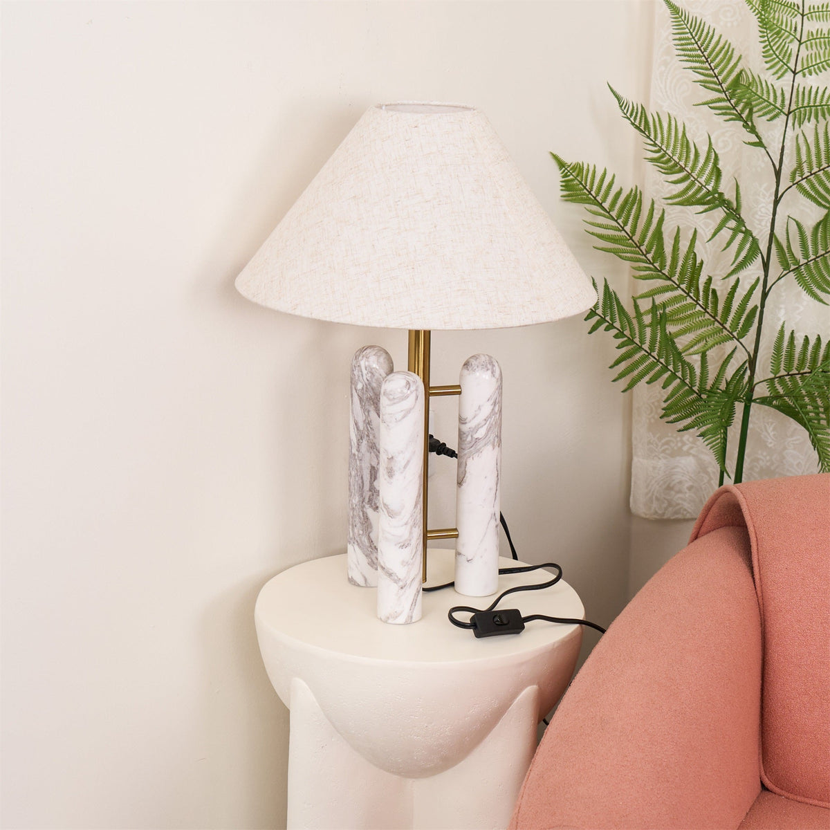 Lloyd Sculptural Marble Table Lamp with Silk Shade