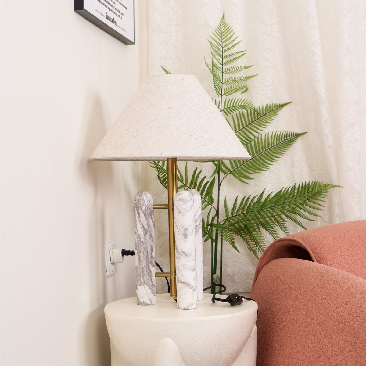 Lloyd Sculptural Marble Table Lamp with Silk Shade
