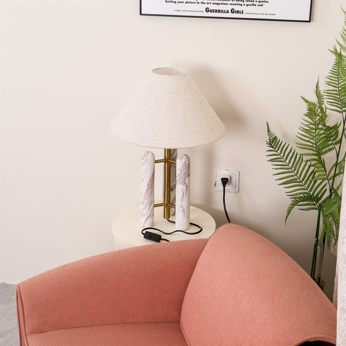 Lloyd Sculptural Marble Table Lamp with Silk Shade