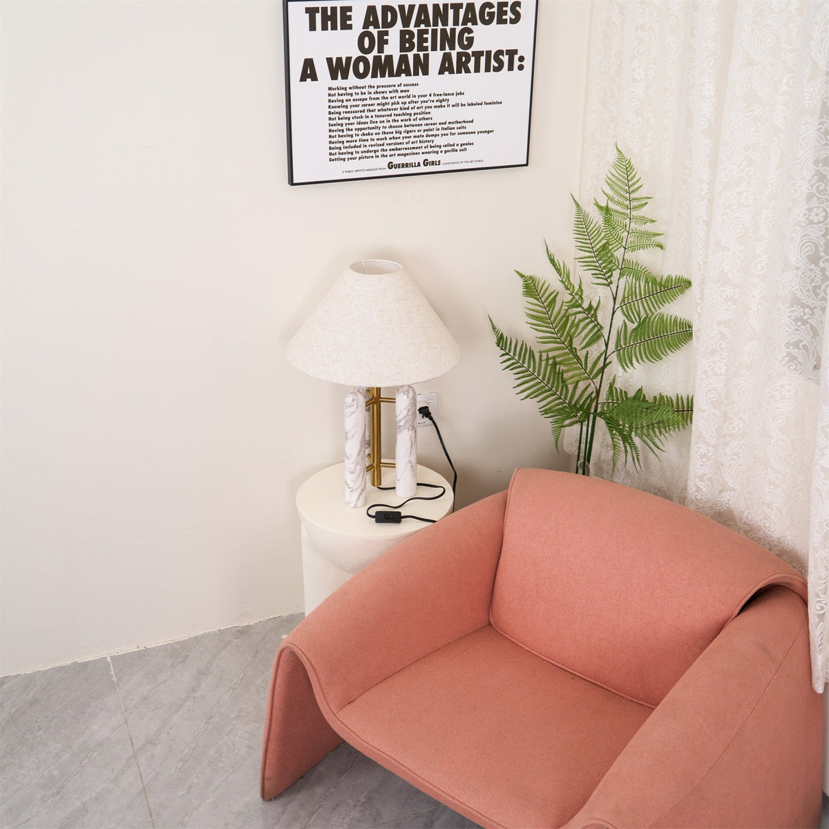 Lloyd Sculptural Marble Table Lamp with Silk Shade