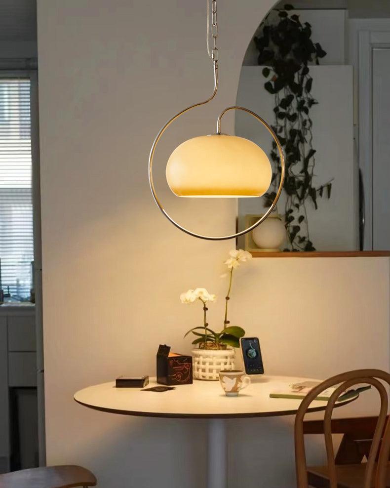 Medieval Swag Pendant Light in Chrome with Cream Glass Shade