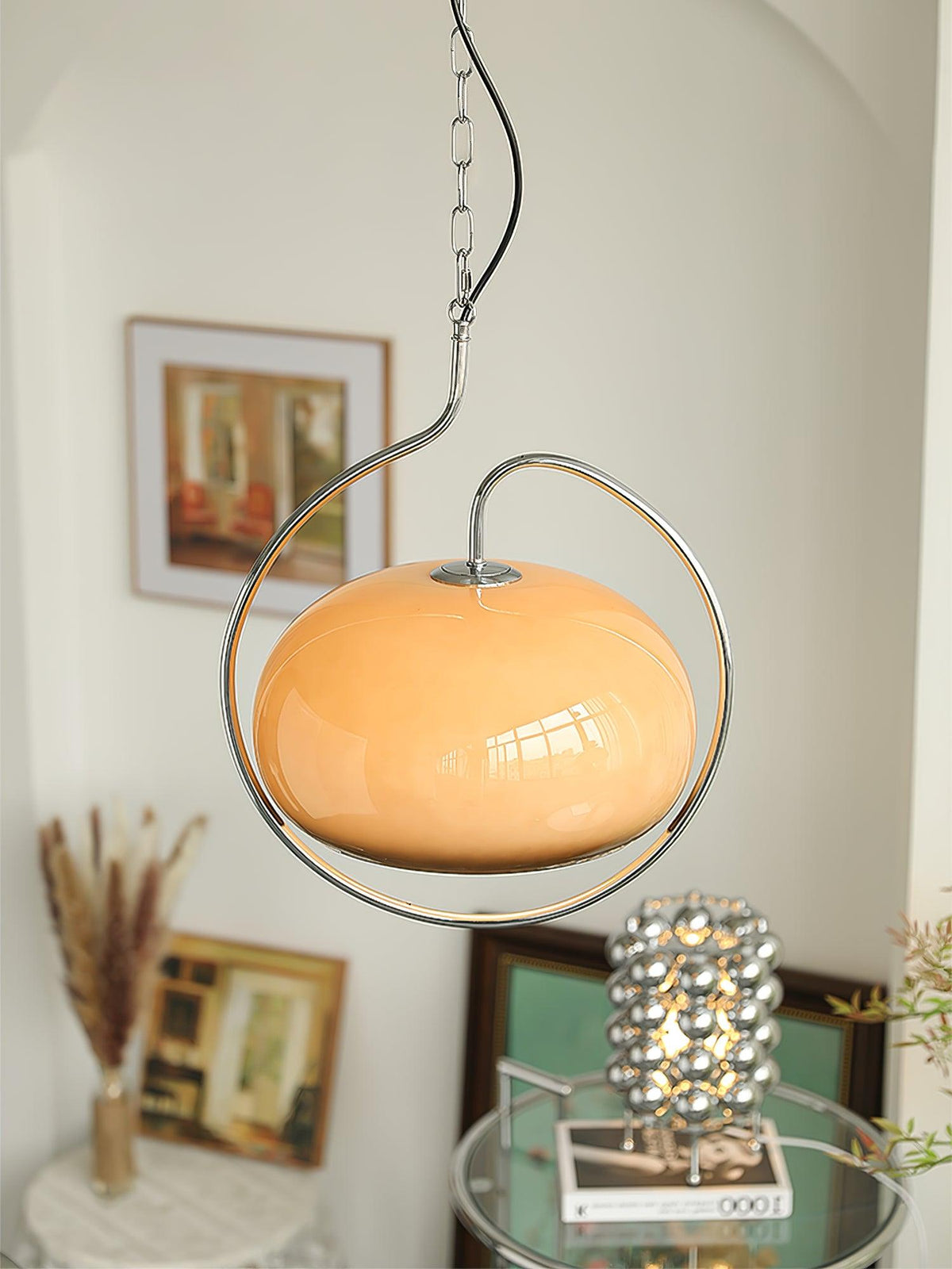 Medieval Swag Pendant Light in Chrome with Cream Glass Shade