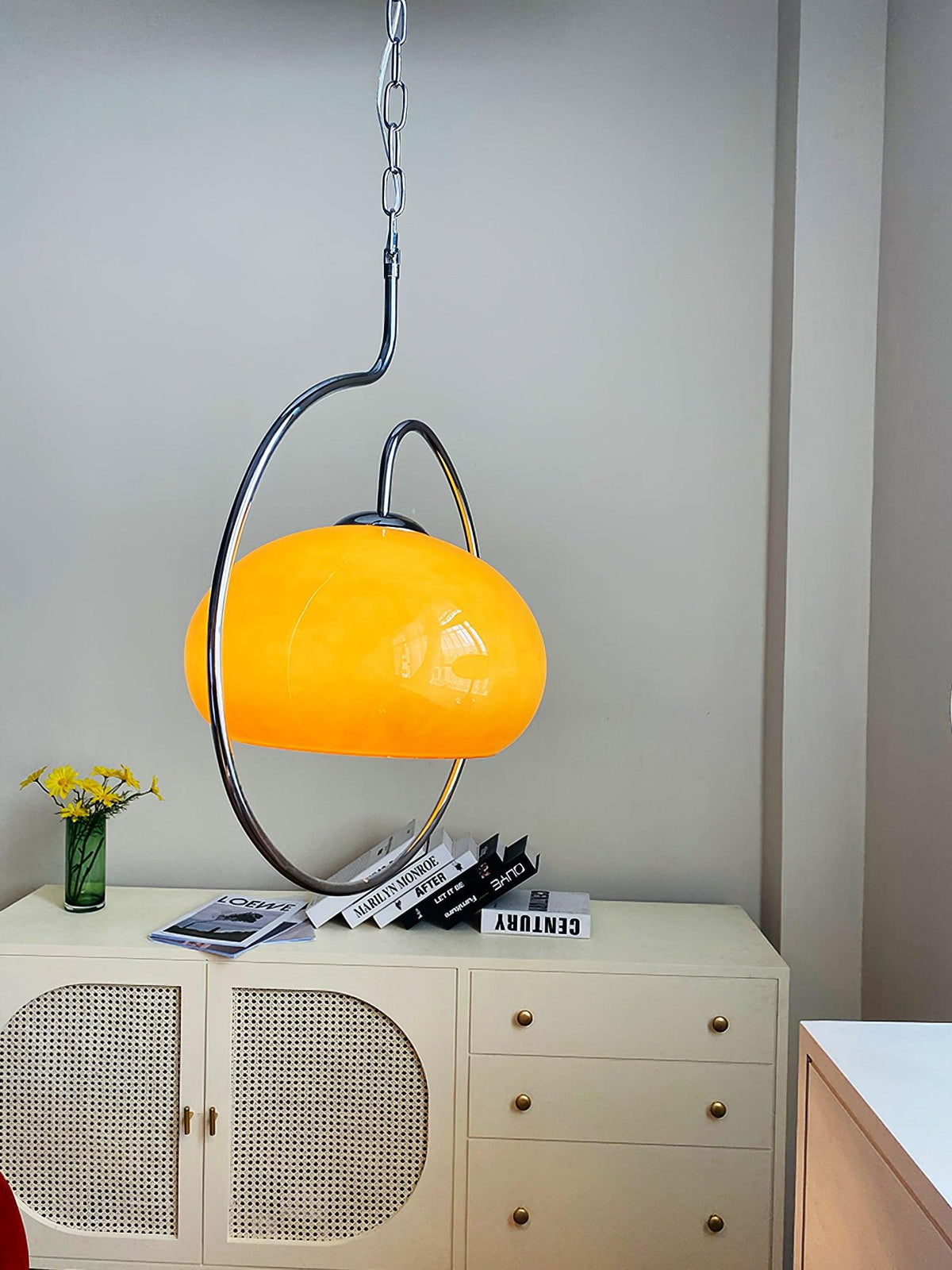 Medieval Swag Pendant Light in Chrome with Cream Glass Shade