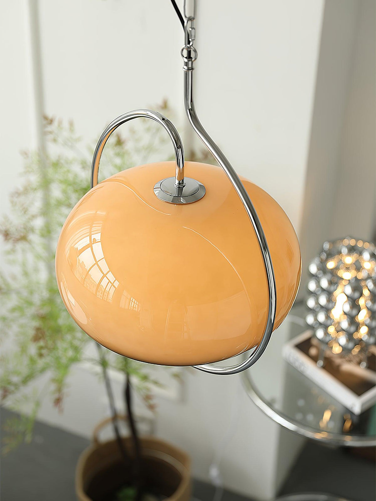 Medieval Swag Pendant Light in Chrome with Cream Glass Shade
