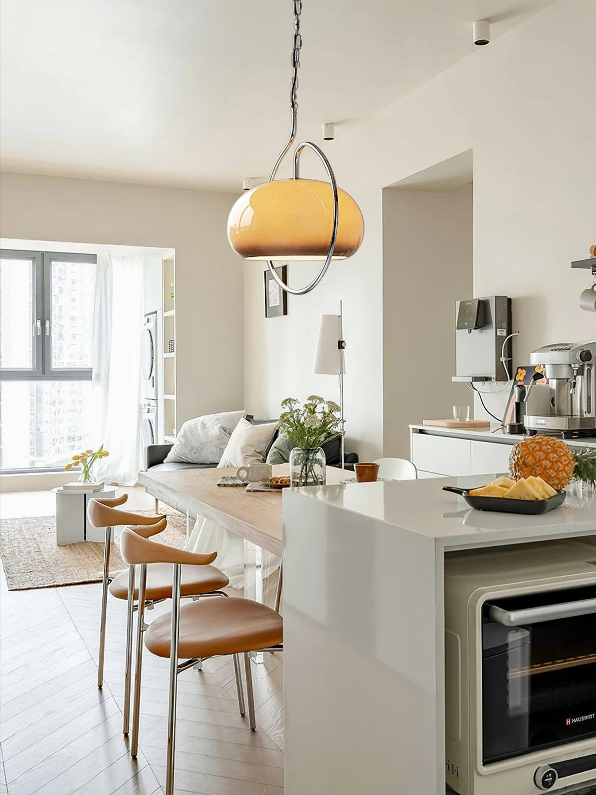 Medieval Swag Pendant Light in Chrome with Cream Glass Shade
