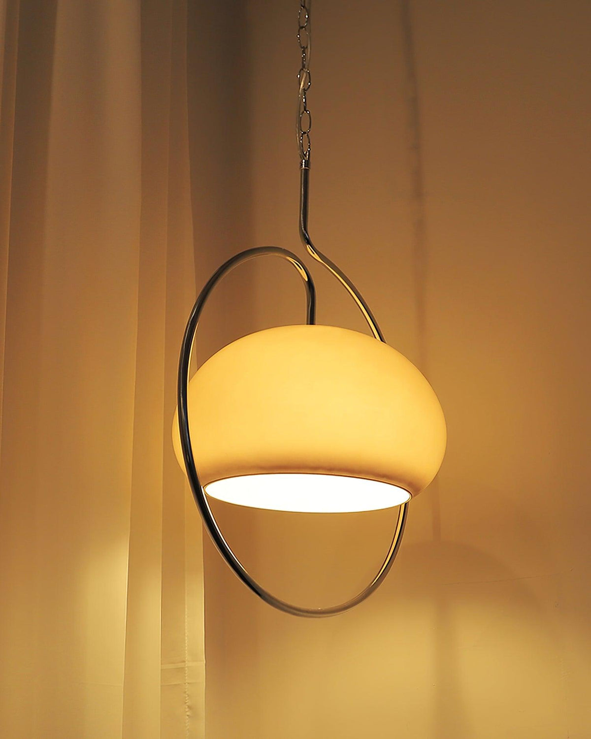 Medieval Swag Pendant Light in Chrome with Cream Glass Shade