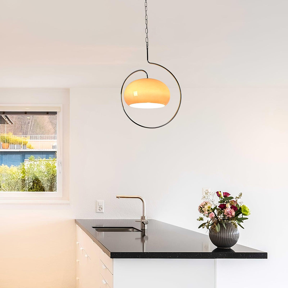 Medieval Swag Pendant Light in Chrome with Cream Glass Shade