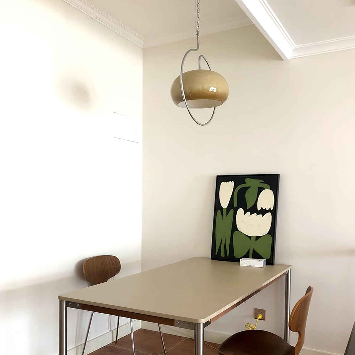 Medieval Swag Pendant Light in Chrome with Cream Glass Shade