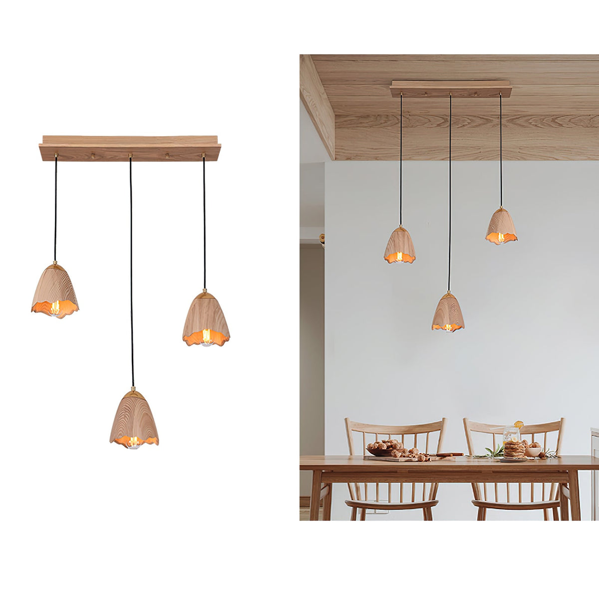 Melody Bell Wood Pendant Light – Modern Natural Chandelier for Dining and Living Spaces