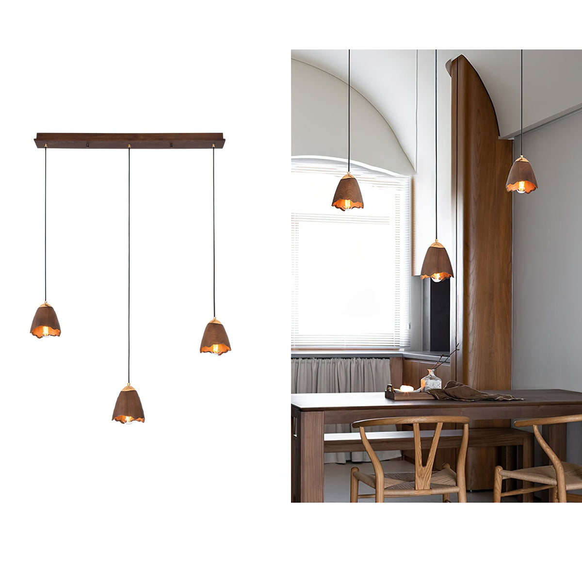 Melody Bell Wood Pendant Light – Modern Natural Chandelier for Dining and Living Spaces