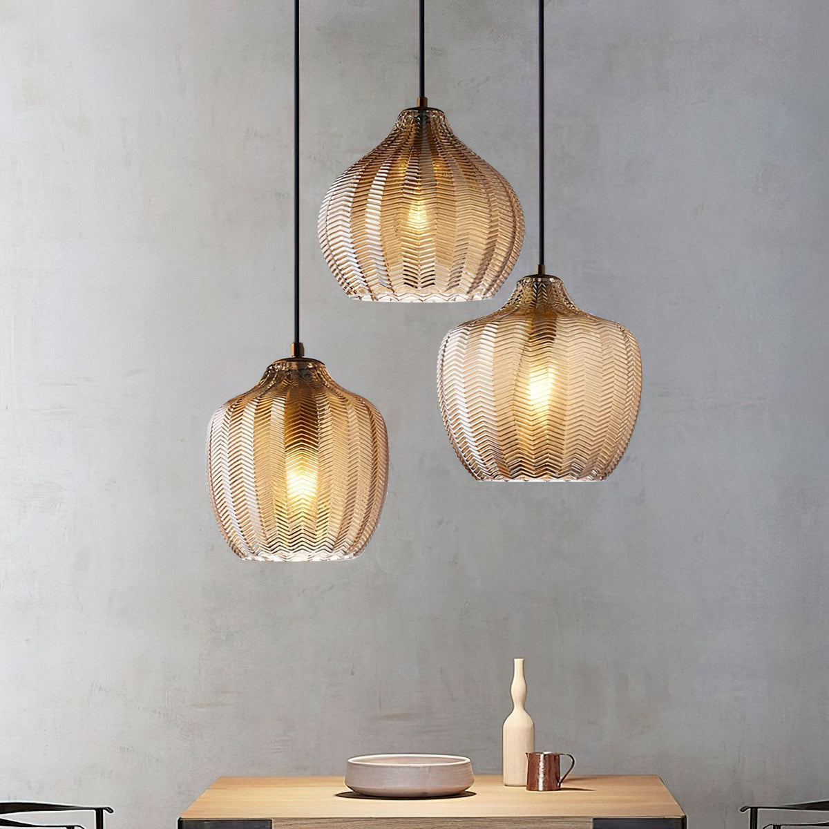 Melon Shaped Glass Pendant Light