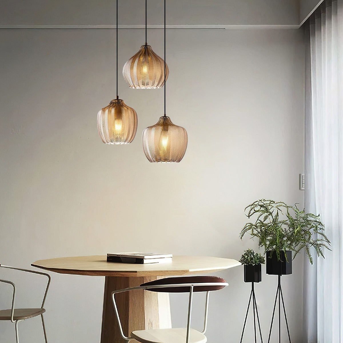 Melon Shaped Glass Pendant Light