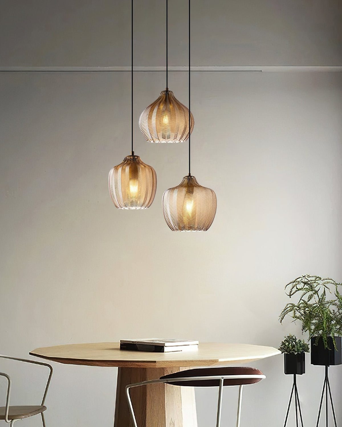 Melon Shaped Glass Pendant Light