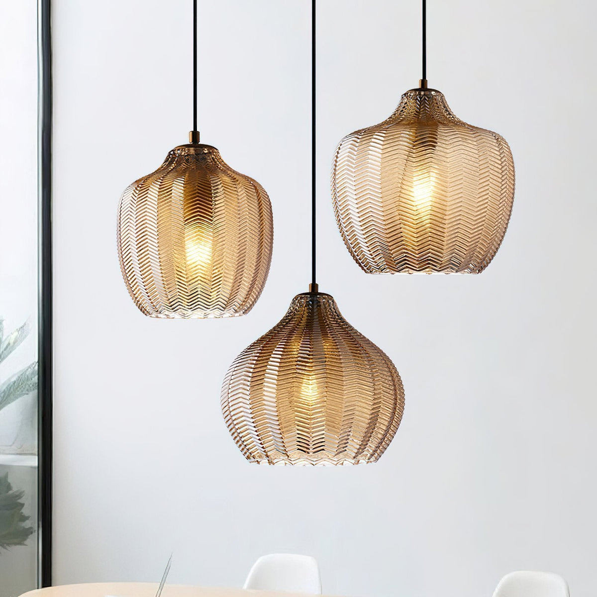 Melon Shaped Glass Pendant Light