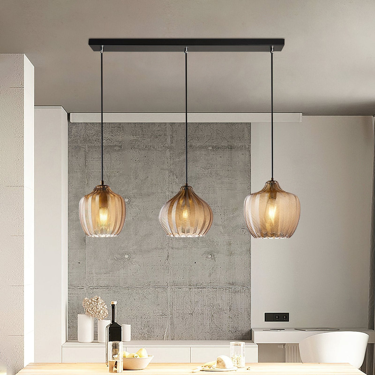 Melon Shaped Glass Pendant Light
