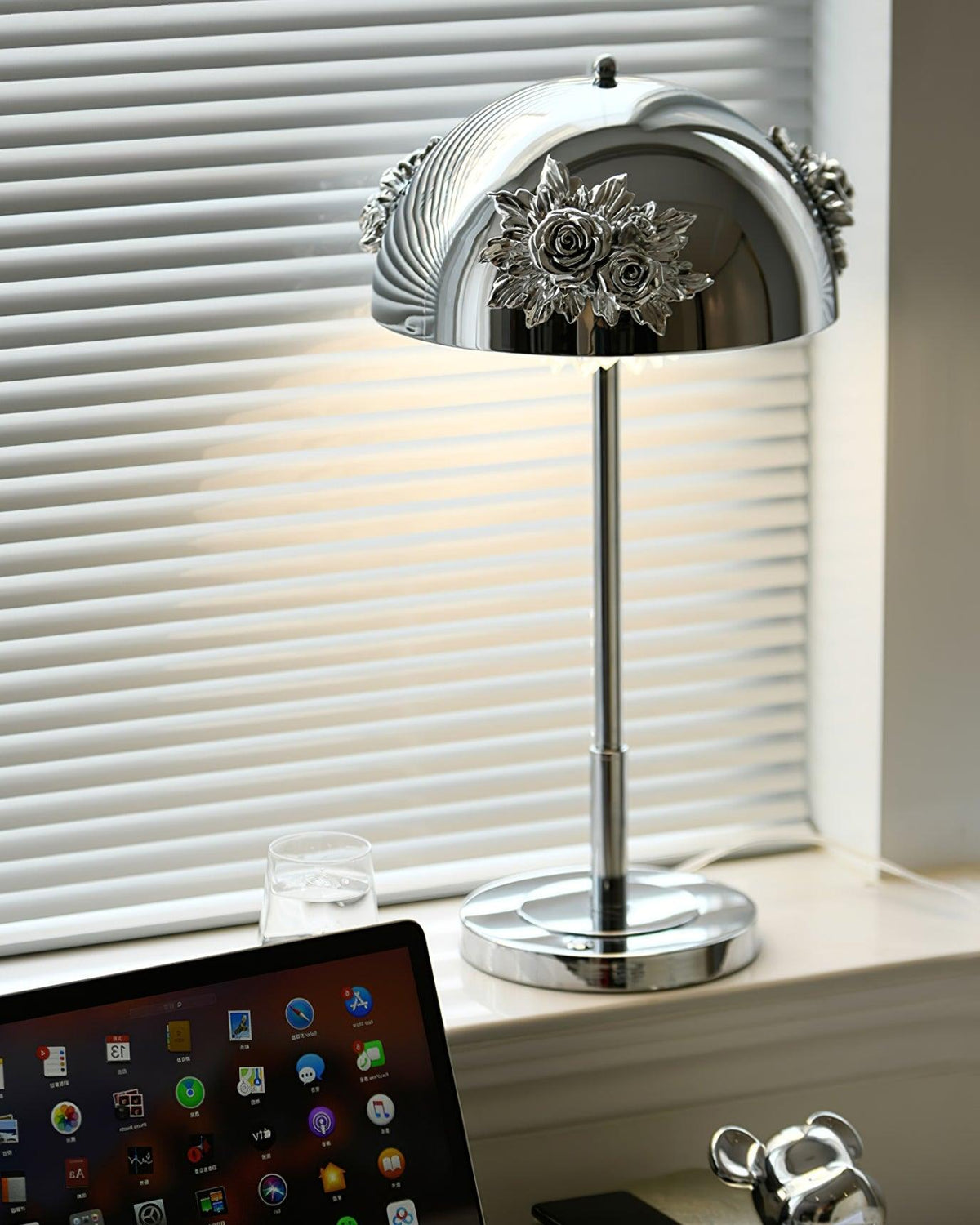 Meni Sculptural Table Lamp with Crystal Buds and LED Light