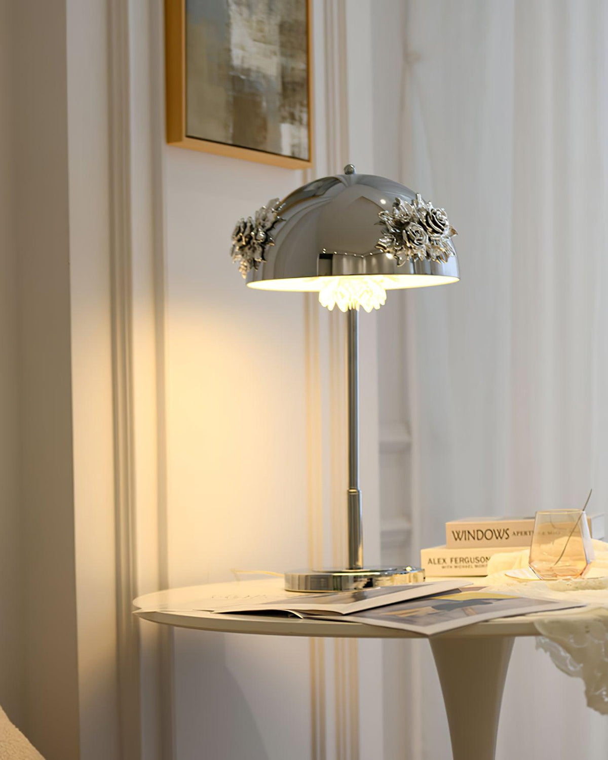 Meni Sculptural Table Lamp with Crystal Buds and LED Light