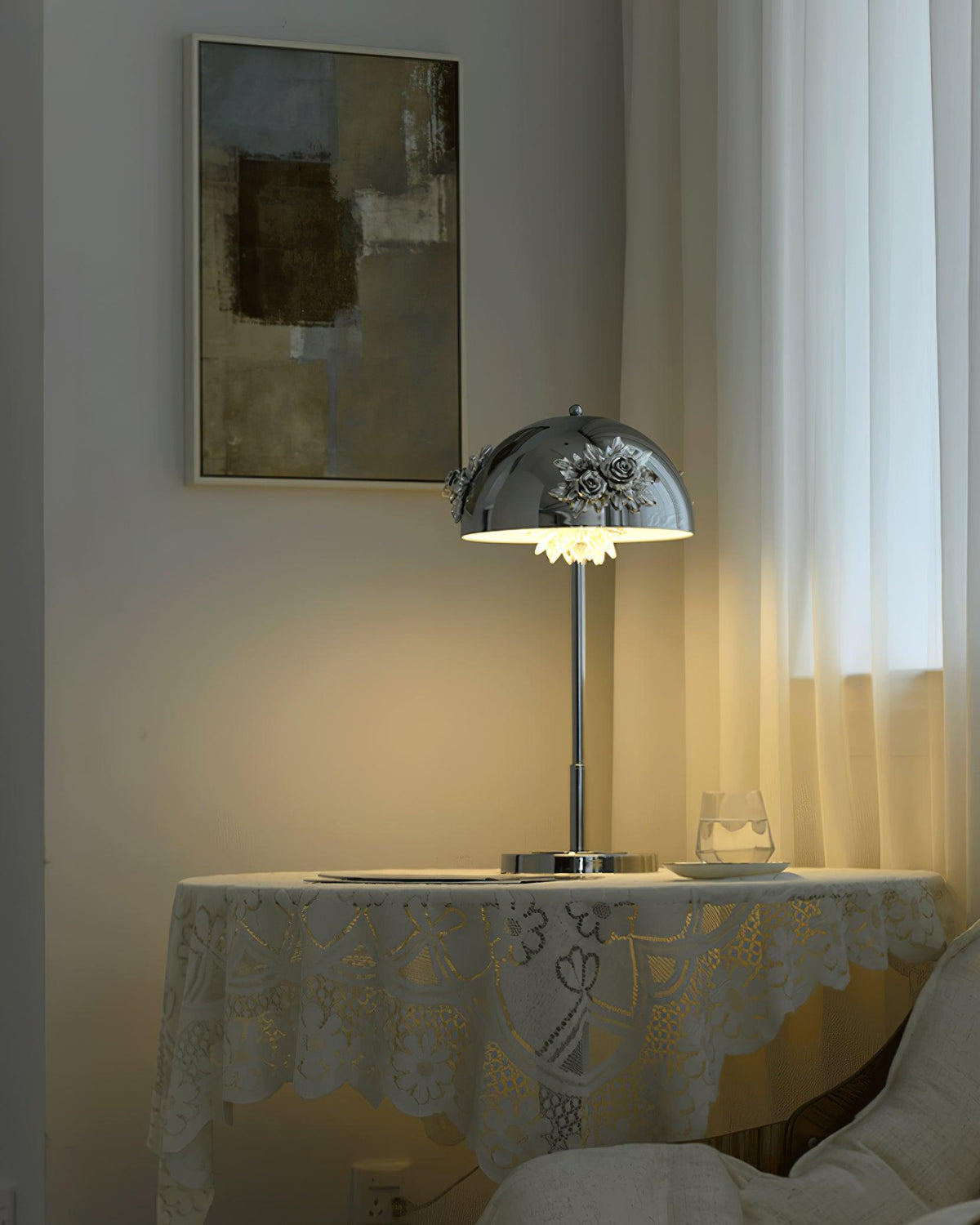Meni Sculptural Table Lamp with Crystal Buds and LED Light