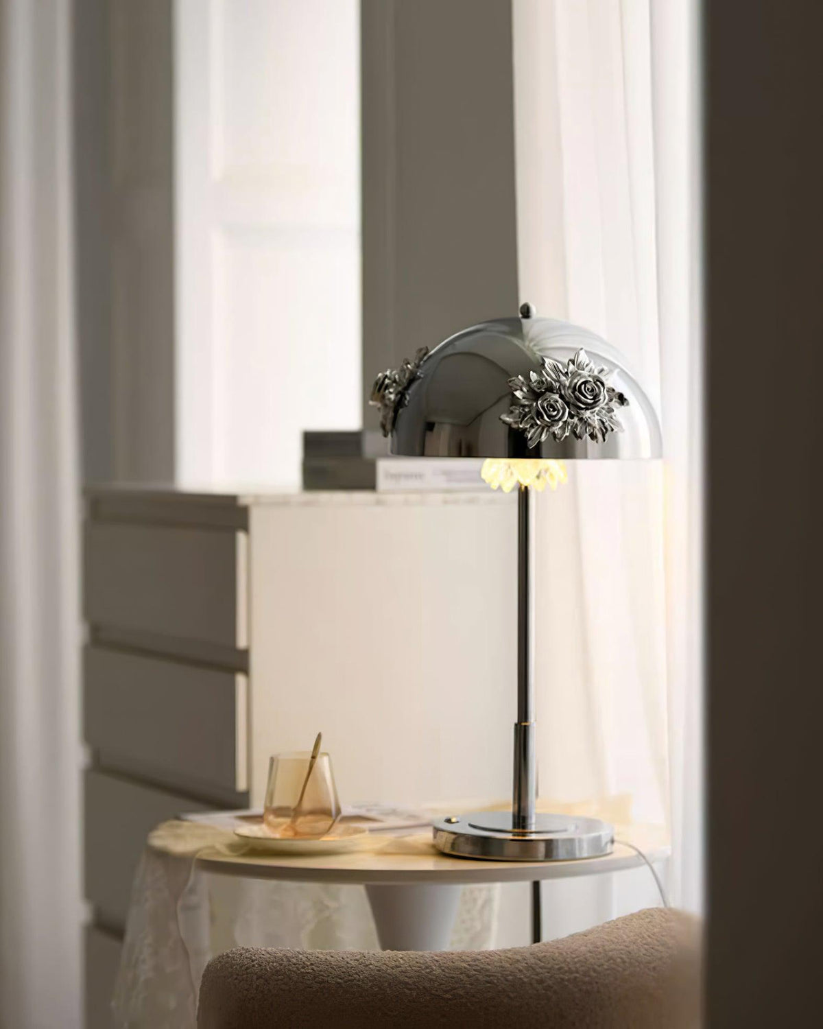 Meni Sculptural Table Lamp with Crystal Buds and LED Light