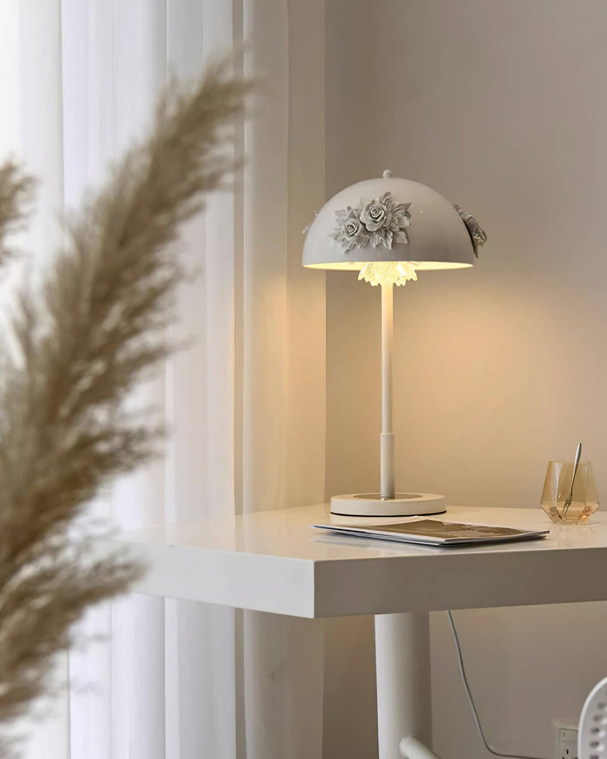 Meni Sculptural Table Lamp with Crystal Buds and LED Light