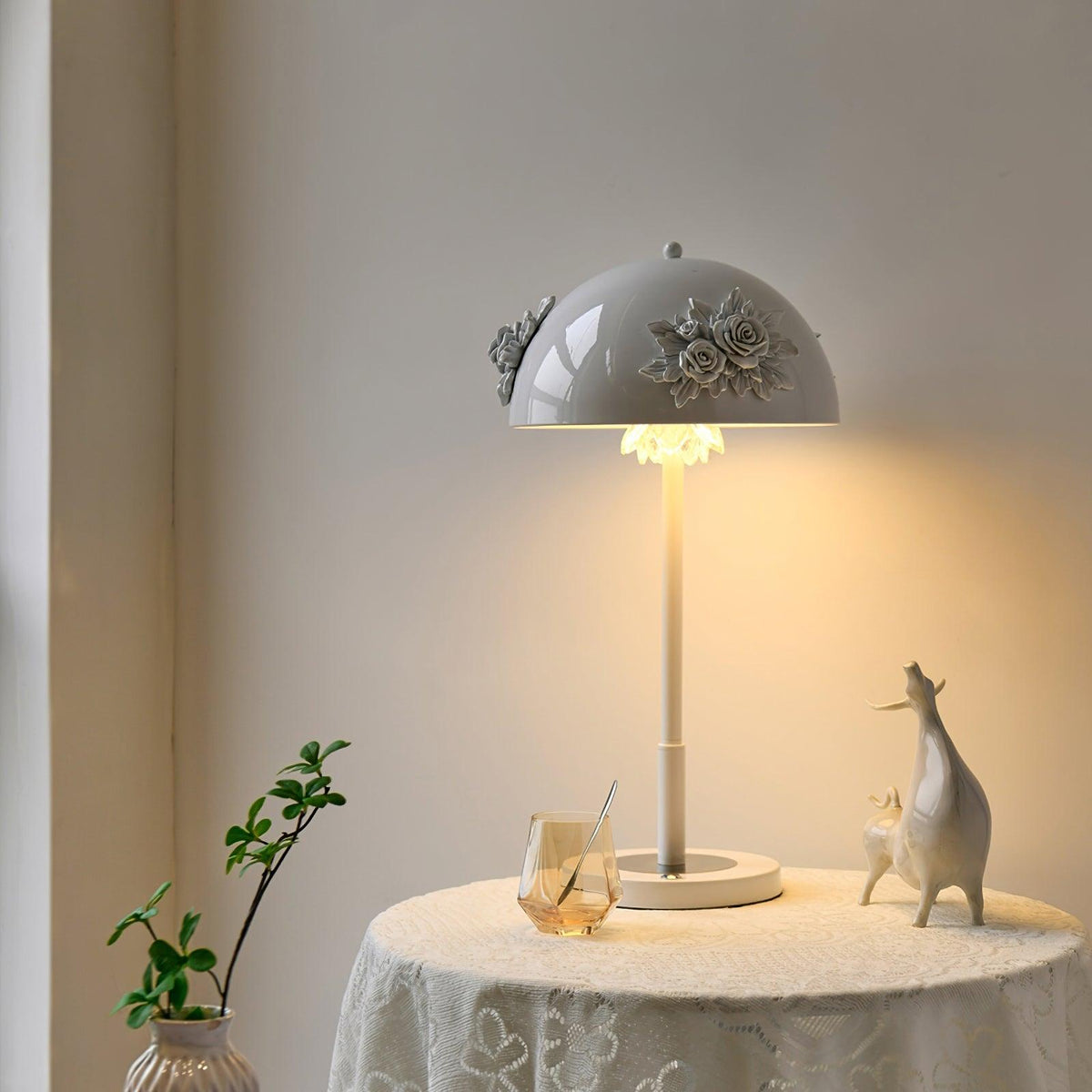 Meni Sculptural Table Lamp with Crystal Buds and LED Light