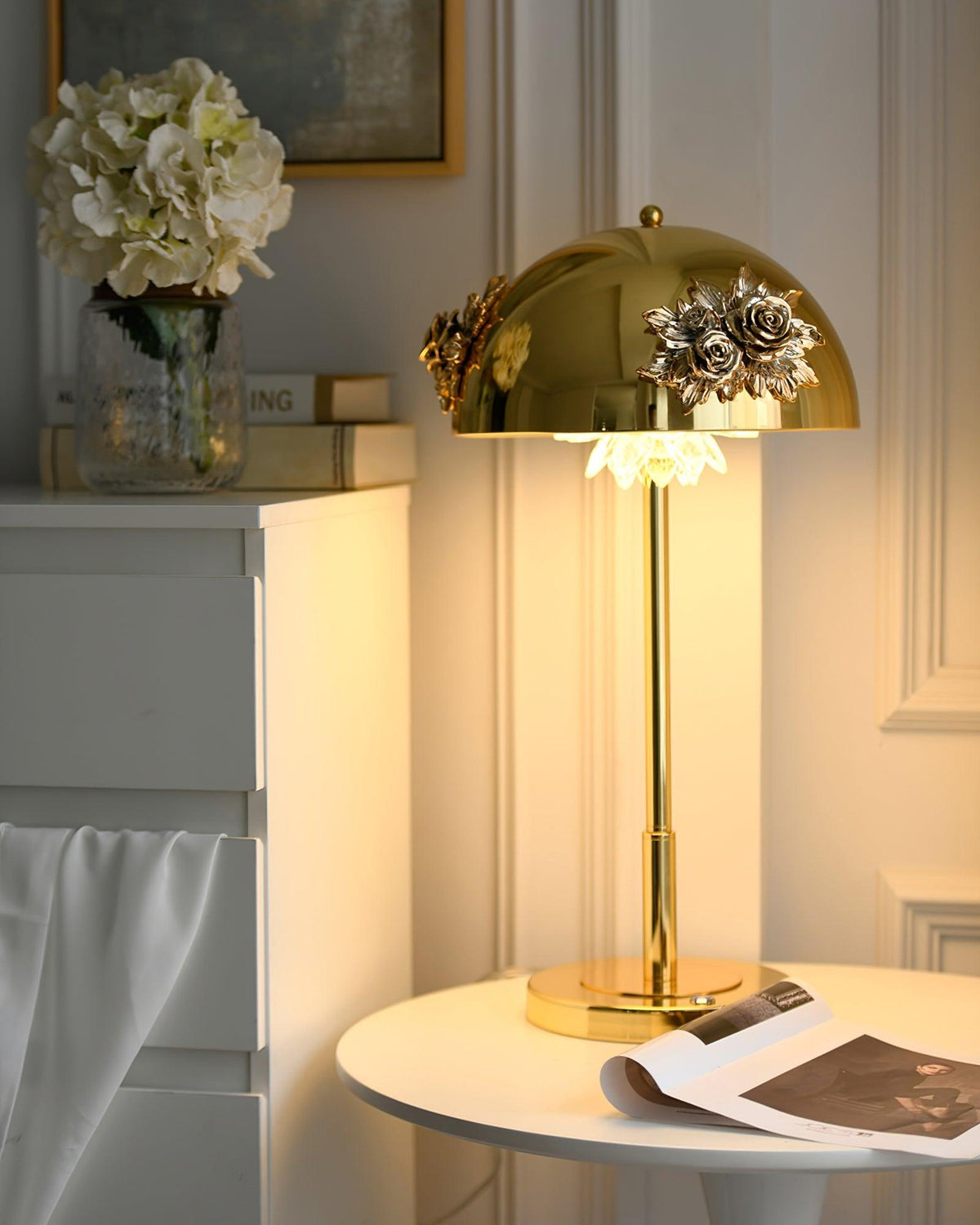 Meni Sculptural Table Lamp with Crystal Buds and LED Light