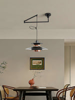 Mercero Swing Arm Pendant Light with Four Shades in Walnut