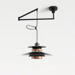 Mercero Swing Arm Pendant Light with Four Shades in Walnut