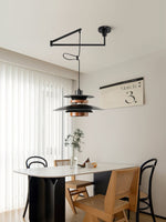 Mercero Swing Arm Pendant Light with Four Shades in Walnut