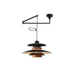 Mercero Swing Arm Pendant Light with Four Shades in Walnut