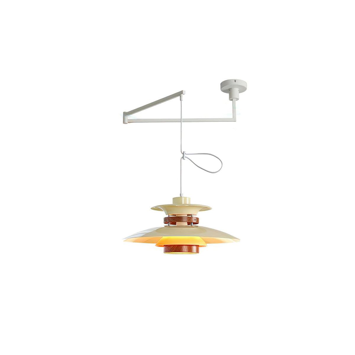 Mercero Swing Arm Pendant Light with Four Shades in Walnut