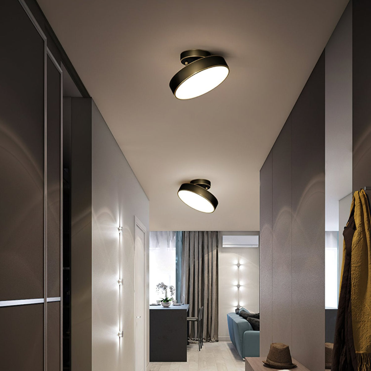 Meridian Rotatable LED Ceiling Light in Brass and Acrylic