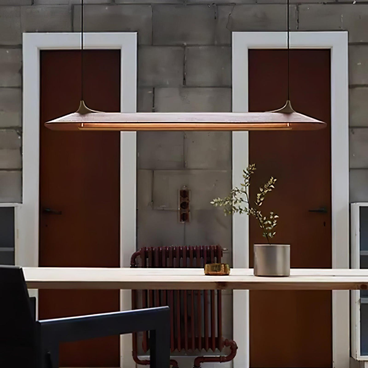Mernoe Wooden Linear Chandelier with Brass Accents for Modern Interiors
