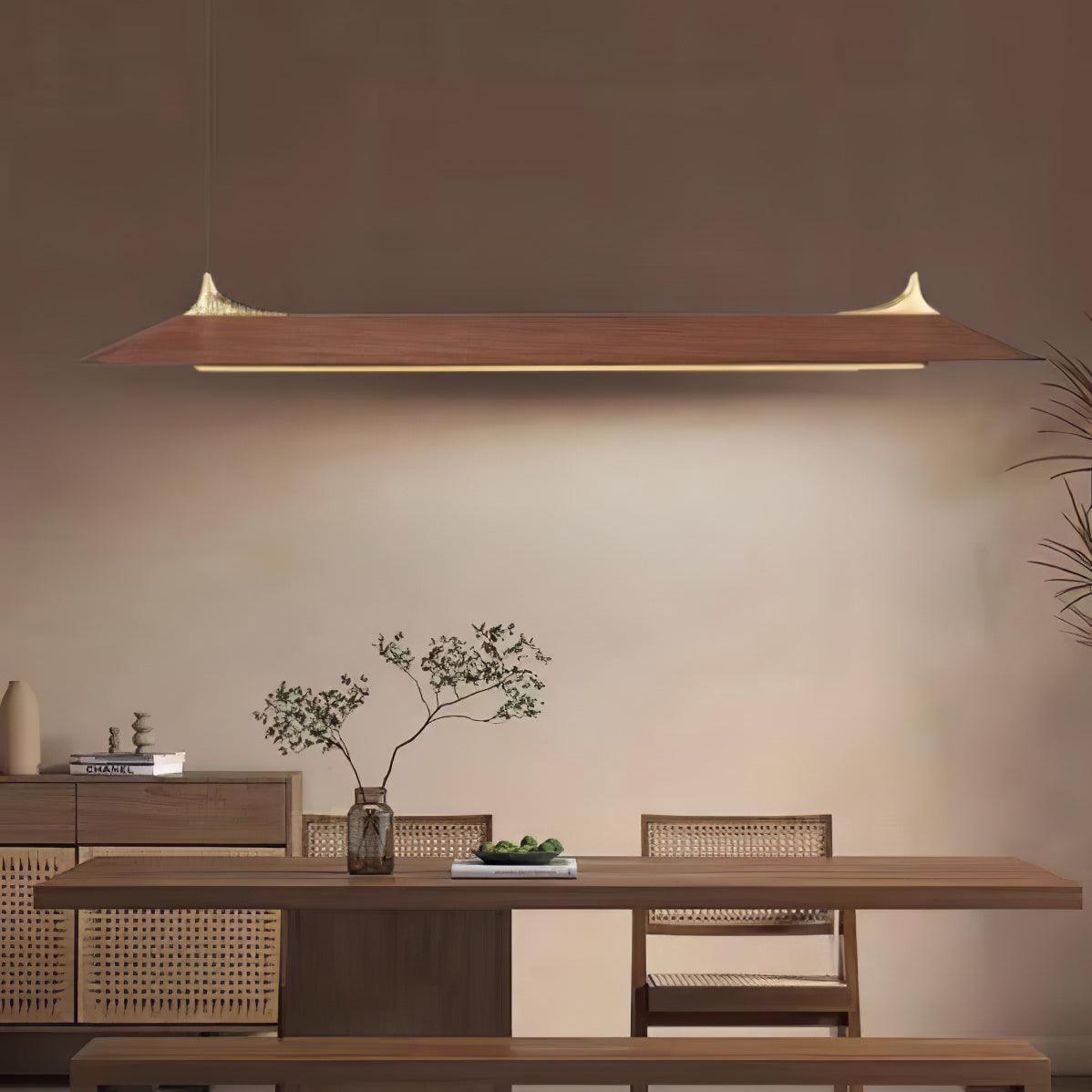 Mernoe Wooden Linear Chandelier with Brass Accents for Modern Interiors
