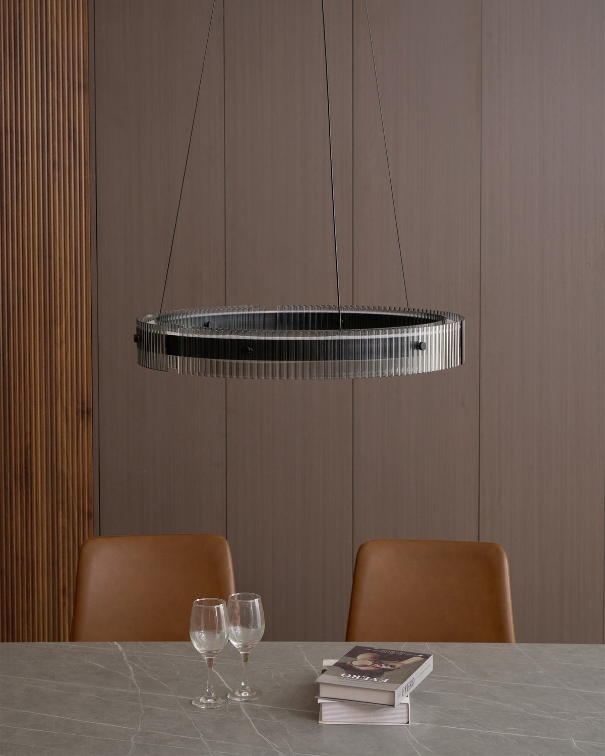 Merope Modern LED Chandelier in Black or Smoke Gray Glass