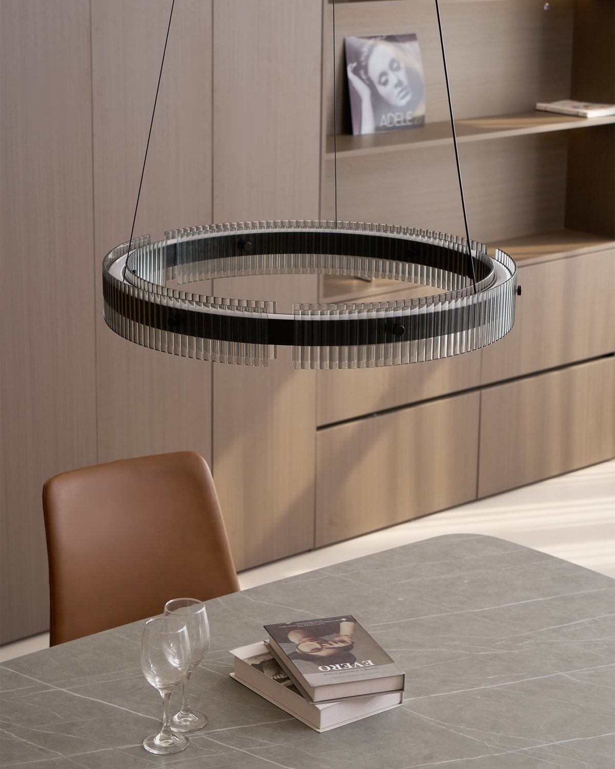 Merope Modern LED Chandelier in Black or Smoke Gray Glass