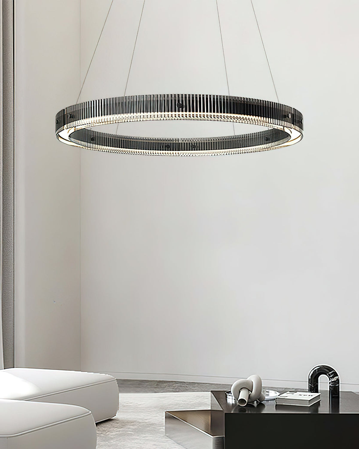 Merope Modern LED Chandelier in Black or Smoke Gray Glass
