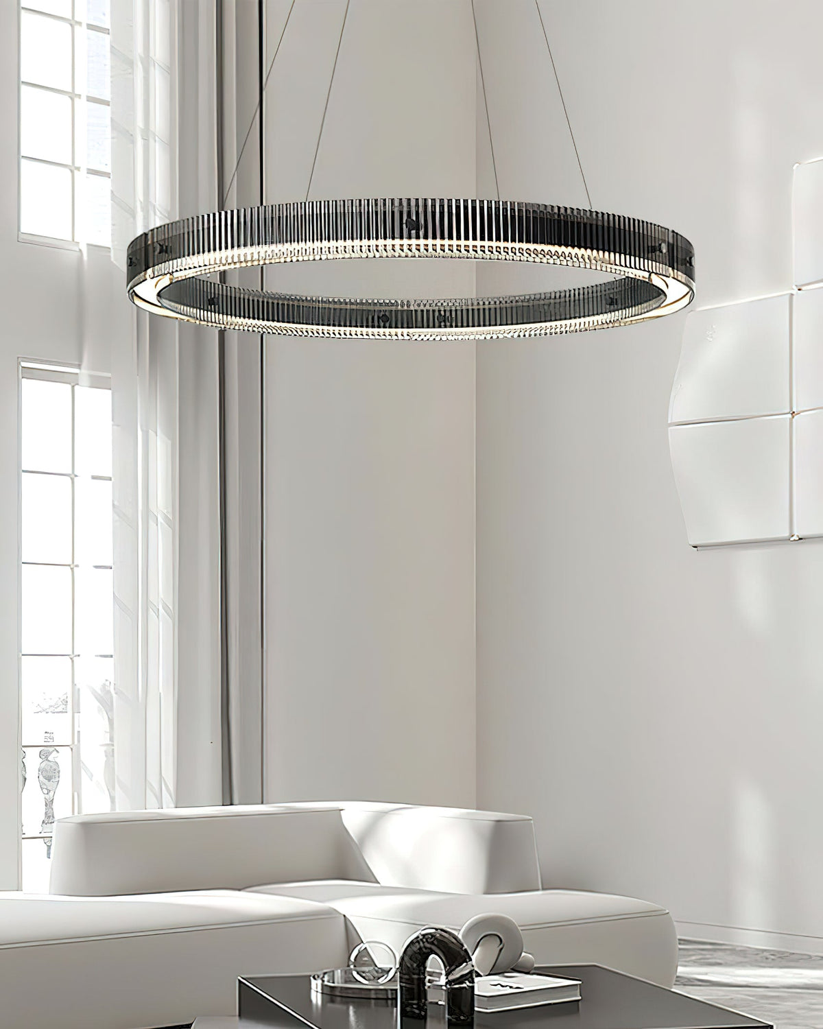 Merope Modern LED Chandelier in Black or Smoke Gray Glass