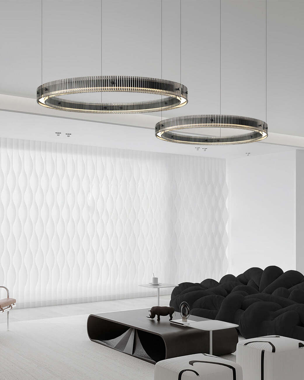 Merope Modern LED Chandelier in Black or Smoke Gray Glass