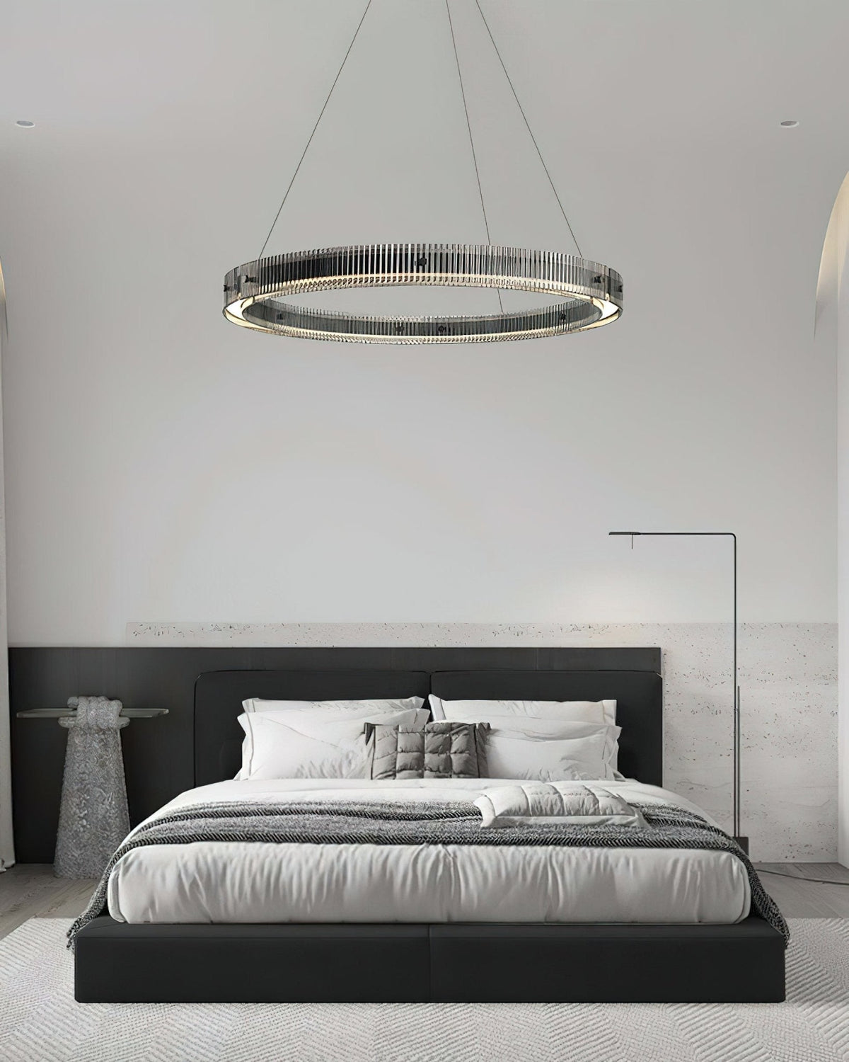 Merope Modern LED Chandelier in Black or Smoke Gray Glass