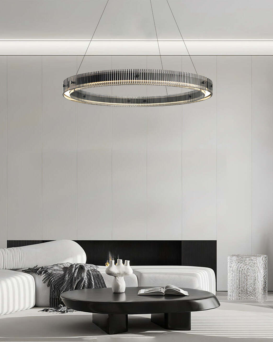 Merope Modern LED Chandelier in Black or Smoke Gray Glass